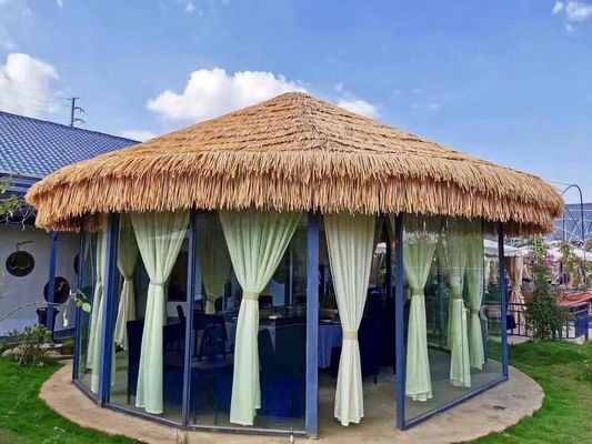 Tejas de paja tropical sintéticas impermeables al fuego personalizadas para cabañas de hotel HDPE Tiki