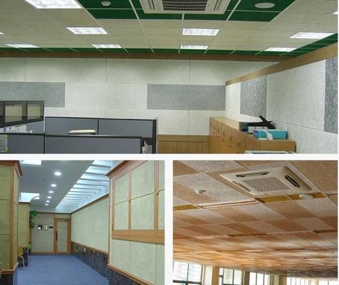 E0 Eco-friendly Blackish Green Wood Wool Sound Acoustic Ceiling con acabado de chapa