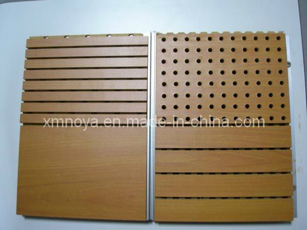 Panel decorativo de pared interior perforado de absorción acústica de sonido de madera a prueba de fuego